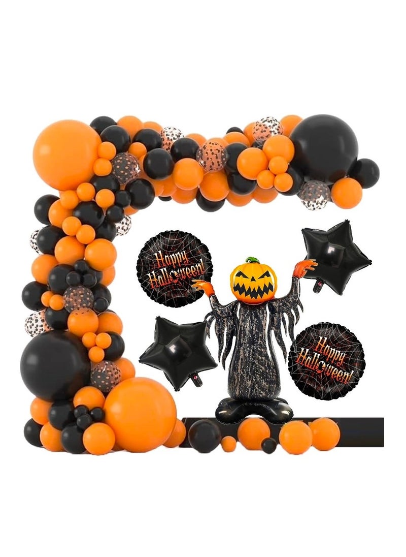 Boxwoods Orange Black  Garland Kit with Pumpkin Head Aluminum Foil Balloon Set For Halloween Party Decoration  - Image 1