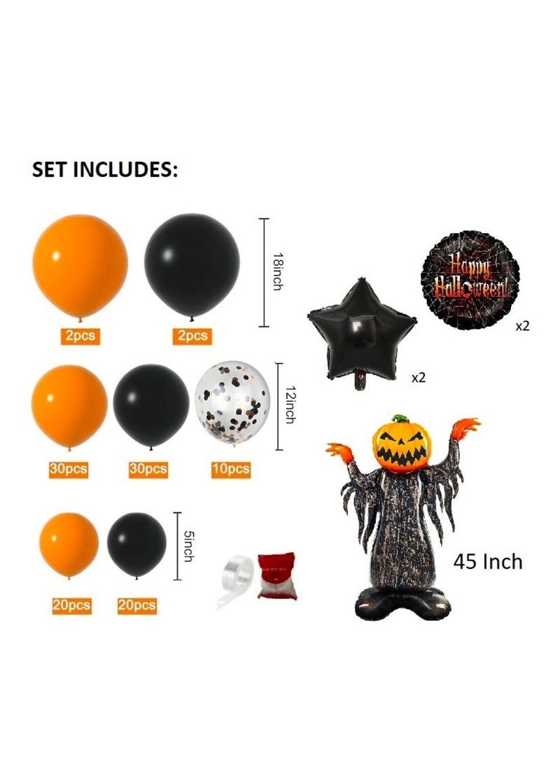Boxwoods Orange Black  Garland Kit with Pumpkin Head Aluminum Foil Balloon Set For Halloween Party Decoration  - Image 2