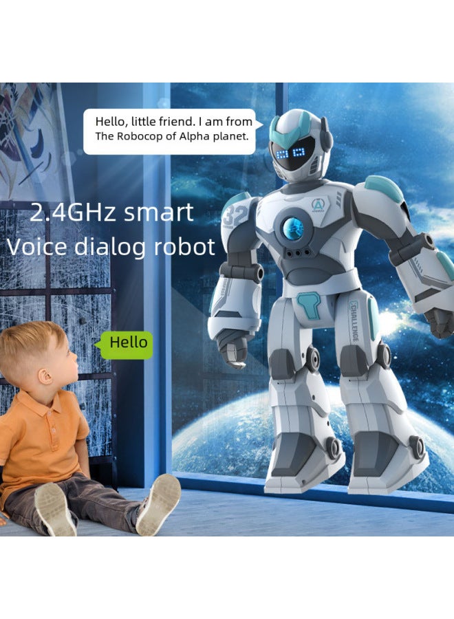 JJRC Large Intelligent Programming Voice Dialogue Robot Children's Early Education Toy Puzzle K8 Robot Model-Color:Blue - Image 2