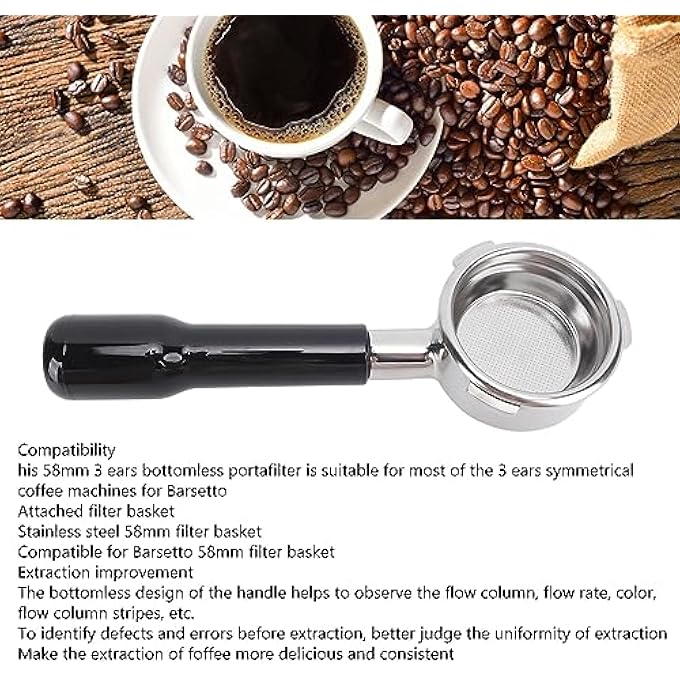 Dpofirs 58Mm Bottomless Portafilter Bottomless Portafilter 58Mm 3 Ears Bottomless Portafilter Coffee Bottomless Portafilter For Barsetto Coffee Machine Black - Image 3