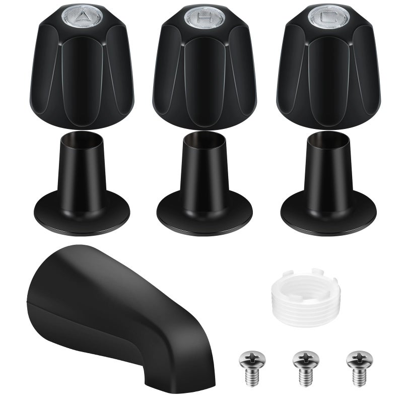 UCDETD Matte Black Bath Tub Spout Shower Trim Kit, with 3 Shower Knob, Compatible with Price/Pfister Verve Tub/Shower Faucet Handle Set, for 1/2'' Pipe MALE Thread Connection, 3/4'' IPS Pipe Inside Thread - Image 1