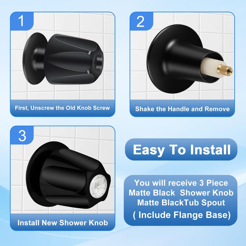 UCDETD Matte Black Bath Tub Spout Shower Trim Kit, with 3 Shower Knob, Compatible with Price/Pfister Verve Tub/Shower Faucet Handle Set, for 1/2'' Pipe MALE Thread Connection, 3/4'' IPS Pipe Inside Thread - Image 3
