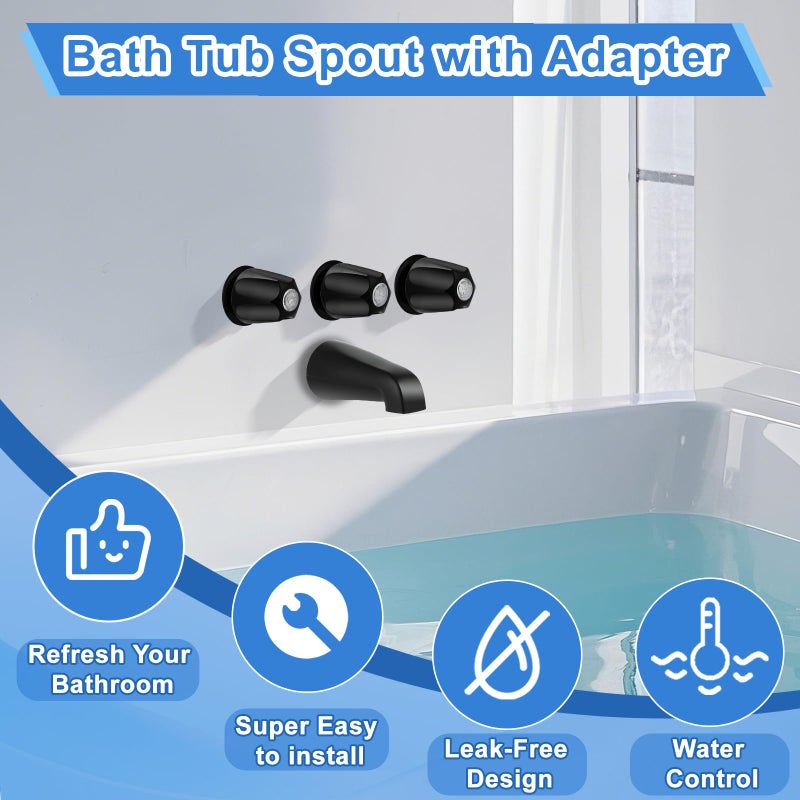 UCDETD Matte Black Bath Tub Spout Shower Trim Kit, with 3 Shower Knob, Compatible with Price/Pfister Verve Tub/Shower Faucet Handle Set, for 1/2'' Pipe MALE Thread Connection, 3/4'' IPS Pipe Inside Thread - Image 4