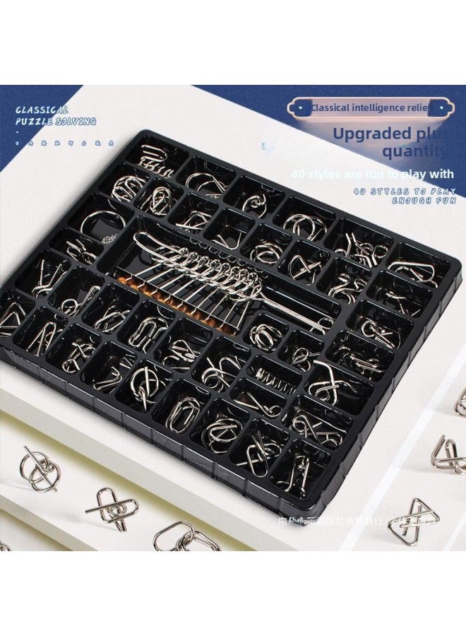 Nine-chain Intelligence Unlock Ring Release Toy Luban Lock Kongming Lock Suit Children And Primary School Students 24-piece Set-Color:Nine Links 【50-piece Declaration Set】 + Level 4 Huarong Road  - Image 3