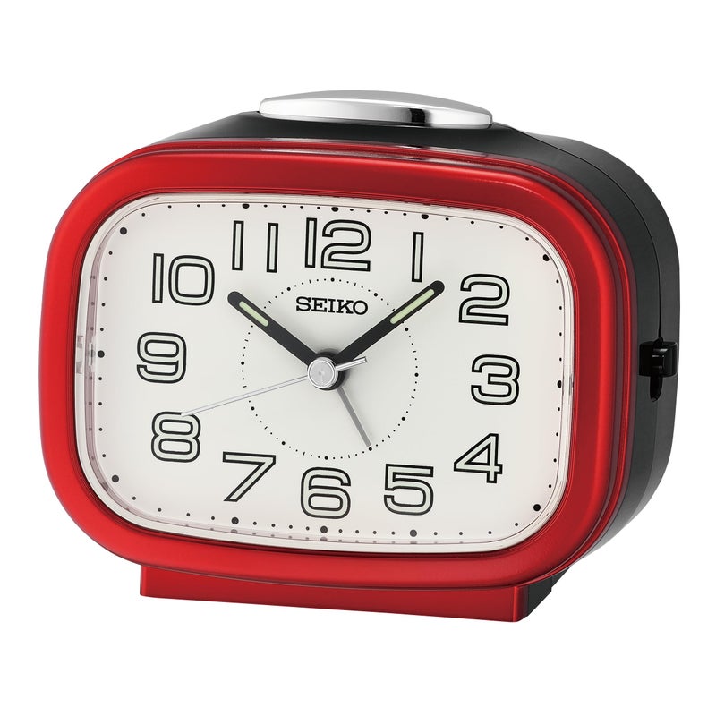 Seiko Classic Rectangular Matt Finish Red Plastic Case Bell Alarm Analog LumiBrite Table Clock for Office Desk Home Decor Gifts (Size: 9.9 x 6.1 x 8.4 CM | Weight: 180 gram) QHK060RN - Image 5