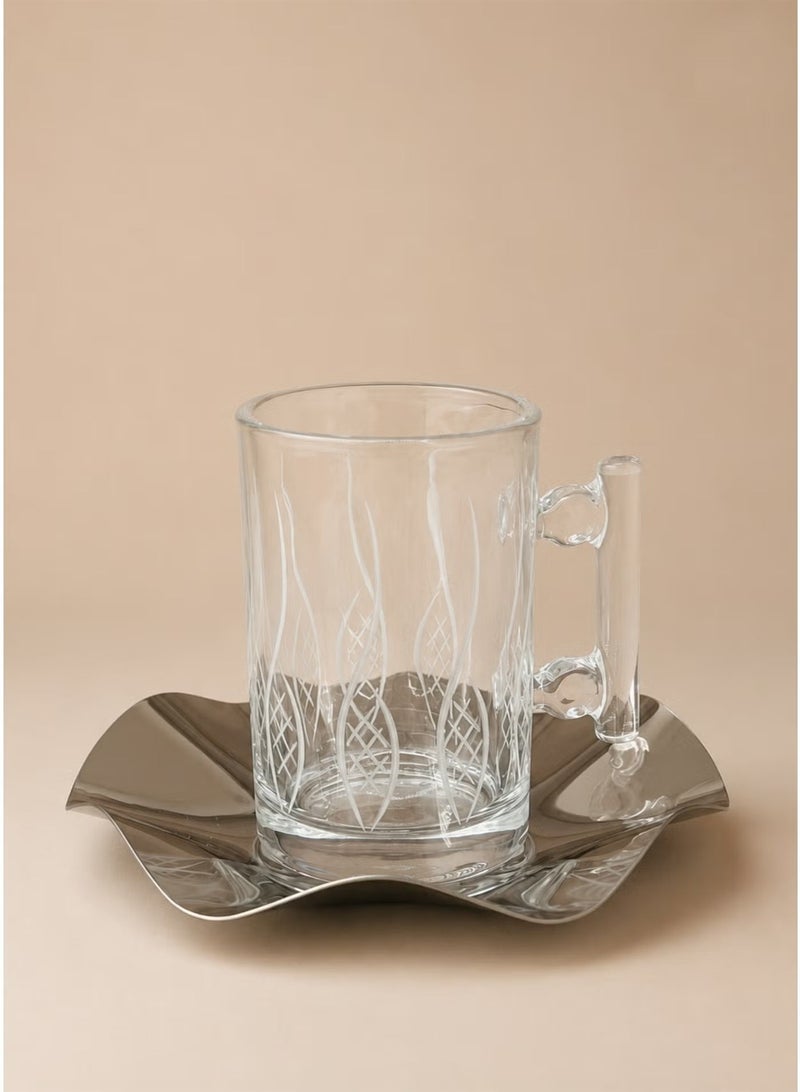 Tea and coffee cup set with stainless steel saucers, modern design, 18 pieces - Image 2