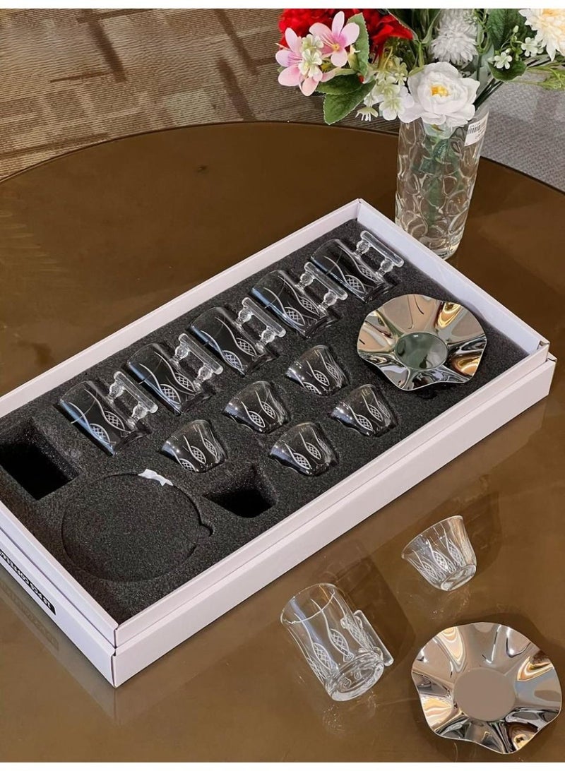 Tea and coffee cup set with stainless steel saucers, modern design, 18 pieces - Image 3