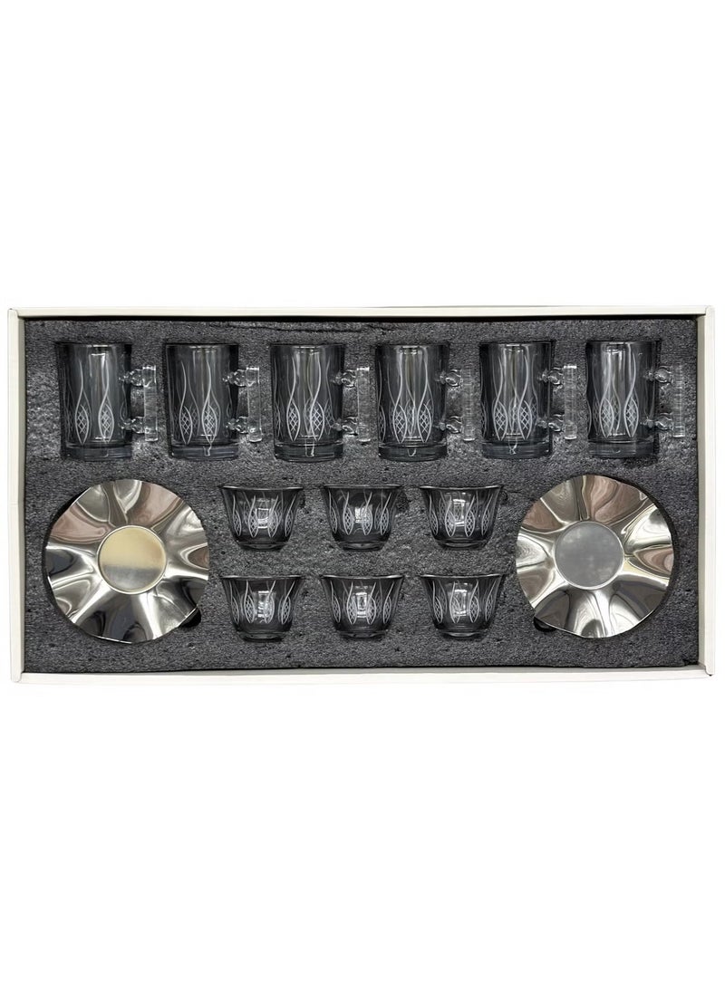 Tea and coffee cup set with stainless steel saucers, modern design, 18 pieces - Image 4