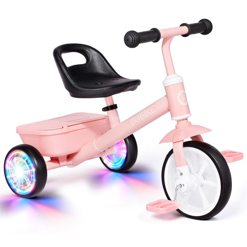 Bobike Toddler Tricycle for Ages 25 Years Tricycle with 2 LED Light Wheels Toddler Bike with 3Position Seat and Rear Basket Kids Bike Gift for Boys Girl Pink - Image 3