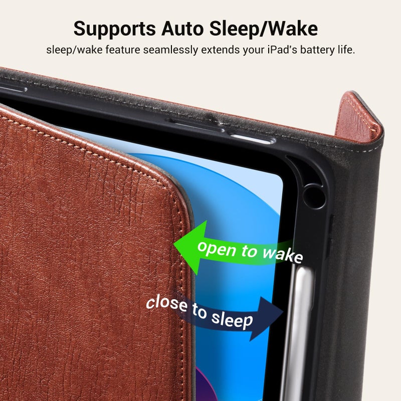 CoBak Premium Leather Case for iPad (A16) 11th Generation 11 Inch (2025), iPad 10th Generation 10.9 Inch (2022) - Elegant Magnetic Flip Cover with Auto Wake/Sleep, Pencil Holder, and Multi-Angle Stand - Image 4
