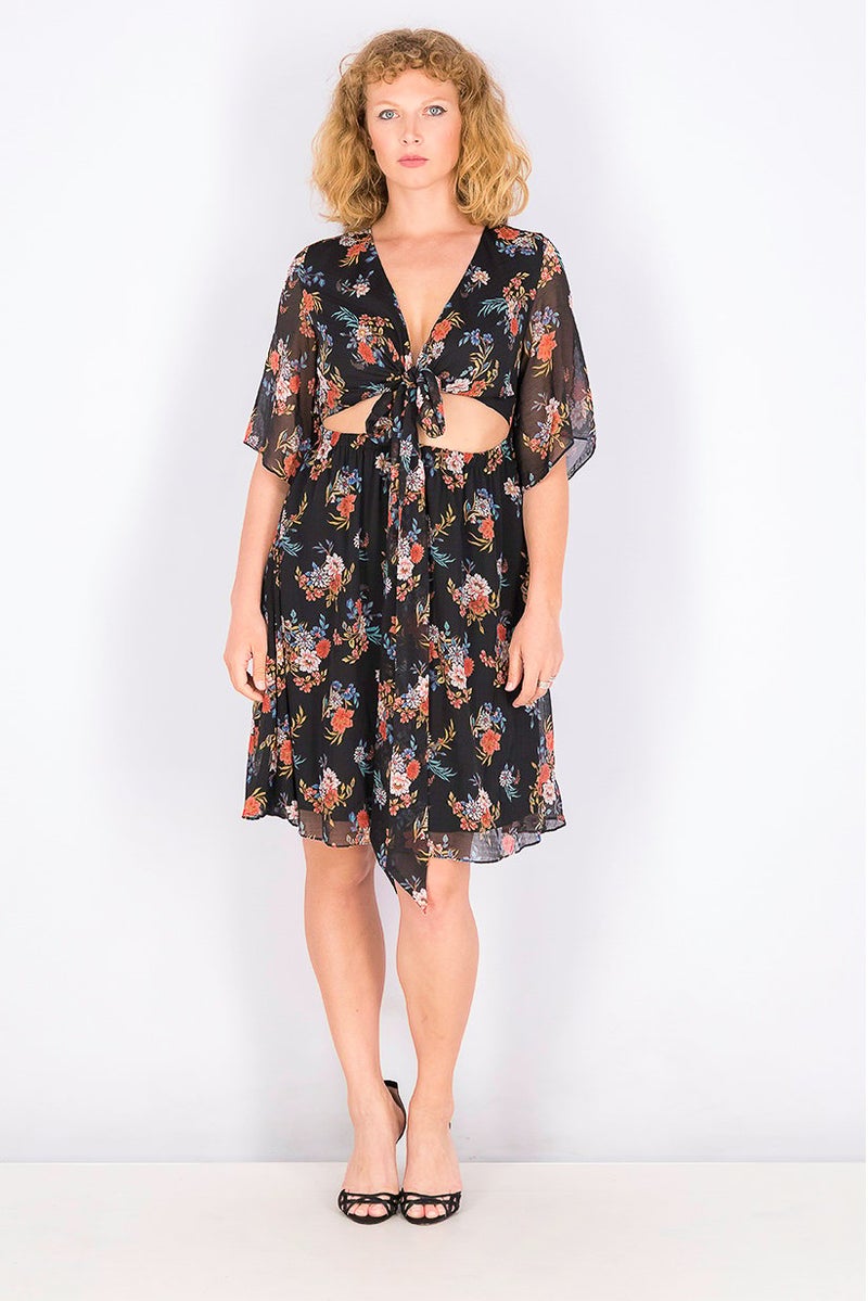 VERO MODA فستان ميني مزخرف بالورود للنساء، مجموعة سوداء - Image 1