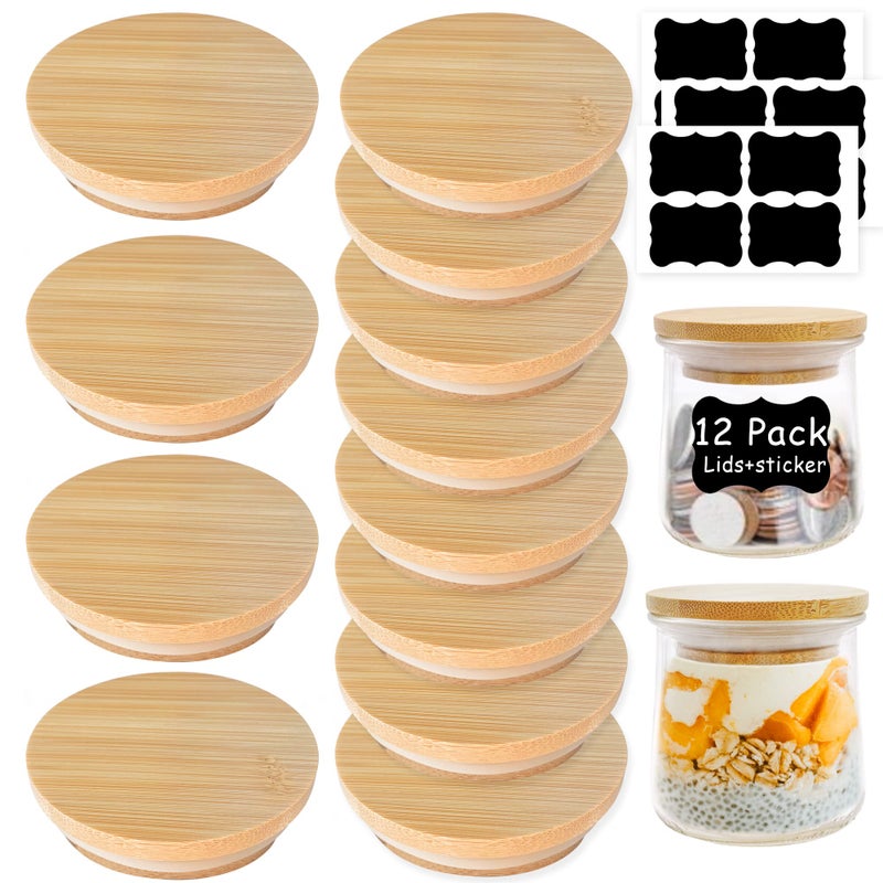 Oui Yogurt Jar Lids  12 pack Oui Lids  Natural Bamboo Wood with Silicone Sealing Rings and Oui Yogurt Bottle LabelFor 5 Oz Oui Yogurt Jars