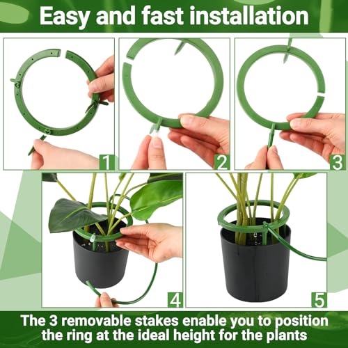 Tujoe 4 Set Water Ring 3 Leg Support Drip Emitter Drip Ring with 1/8 Inch Barbed Inlet Fitting Removable Stakes for Grow Media Irrigation System Rain Watering Tree Plants, Green (5 Inch) - Image 3