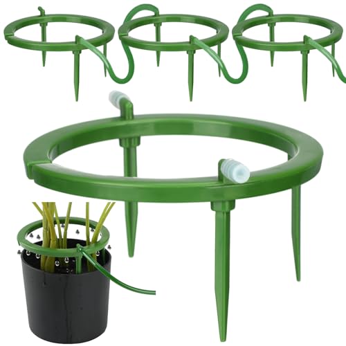 Tujoe 4 Set Water Ring 3 Leg Support Drip Emitter Drip Ring with 1/8 Inch Barbed Inlet Fitting Removable Stakes for Grow Media Irrigation System Rain Watering Tree Plants, Green (5 Inch) - Image 1