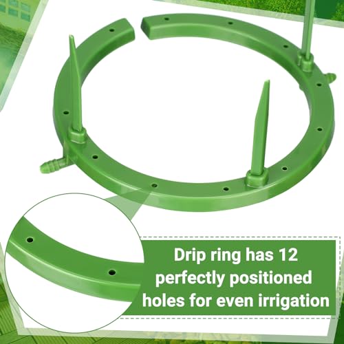 Tujoe 4 Set Water Ring 3 Leg Support Drip Emitter Drip Ring with 1/8 Inch Barbed Inlet Fitting Removable Stakes for Grow Media Irrigation System Rain Watering Tree Plants, Green (5 Inch) - Image 4