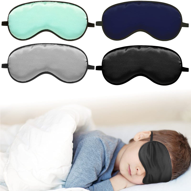 Sintege 4 Pcs Silk Eye Mask for Sleeping Kids Soft Eye Cover with Adjustable Strap Blindfold for Kids Boys Girls Travel Gift Nap Shade Sleeping Blocking LightBlack Gray Blue Green