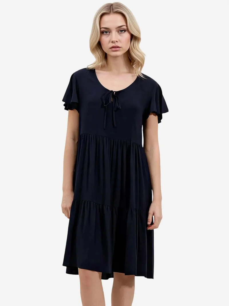 بيغ دارت فستان قصير بياقة على شكل حرف  مزين بكشكشة وربطة عنق