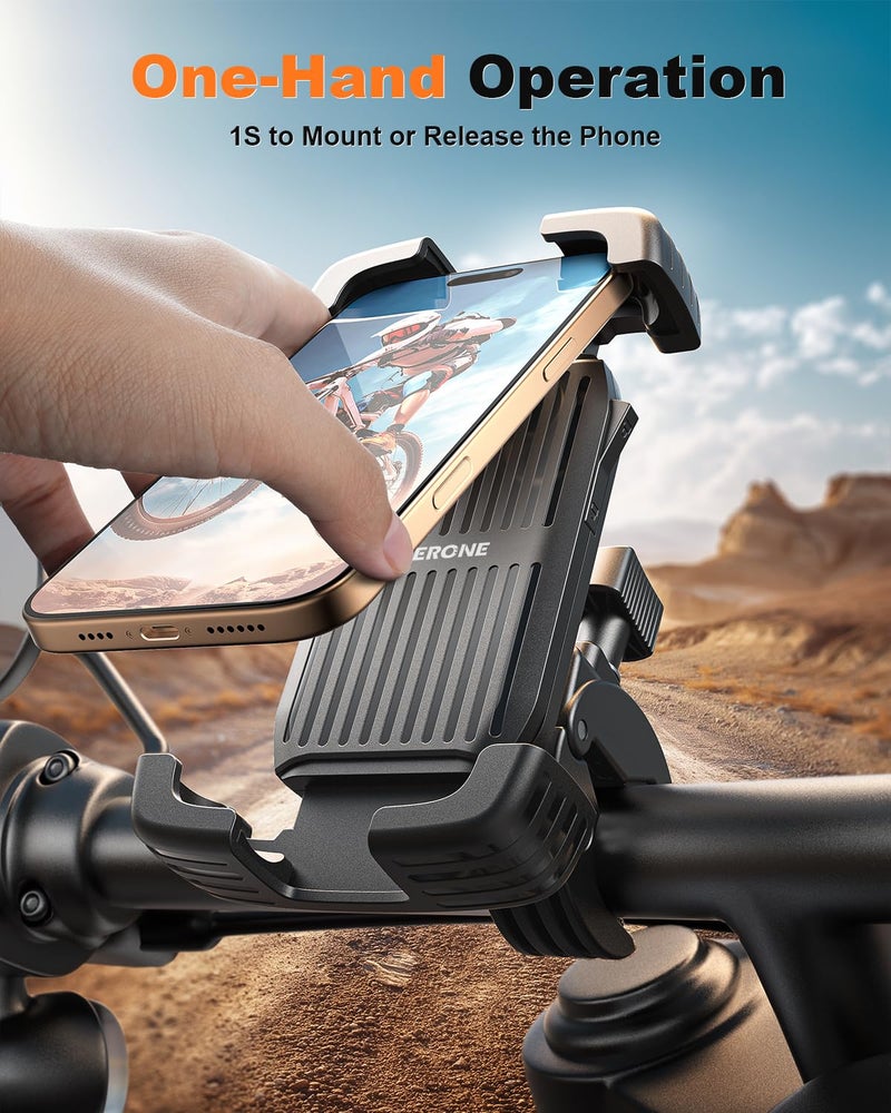 SUPERONE Bike Phone Holder, [1s Lock] Motorcycle Phone Mount, [Anti-Shake] Handlebar Cell Phone Clamp, Scooter Phone Clip for Handlebars with Diameters 0.65-1.2 in, Suitable for 4.7-7.2 in Phones - Image 2