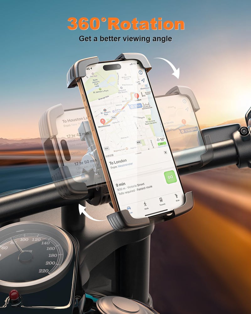 SUPERONE Bike Phone Holder, [1s Lock] Motorcycle Phone Mount, [Anti-Shake] Handlebar Cell Phone Clamp, Scooter Phone Clip for Handlebars with Diameters 0.65-1.2 in, Suitable for 4.7-7.2 in Phones - Image 4