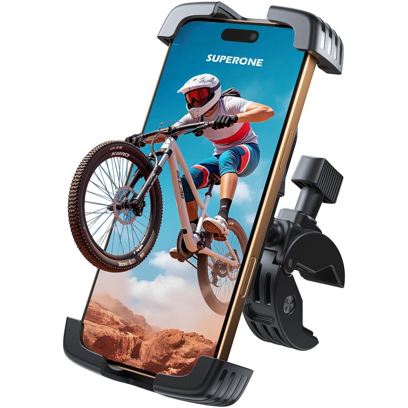 SUPERONE Bike Phone Holder, [1s Lock] Motorcycle Phone Mount, [Anti-Shake] Handlebar Cell Phone Clamp, Scooter Phone Clip for Handlebars with Diameters 0.65-1.2 in, Suitable for 4.7-7.2 in Phones - Image 1