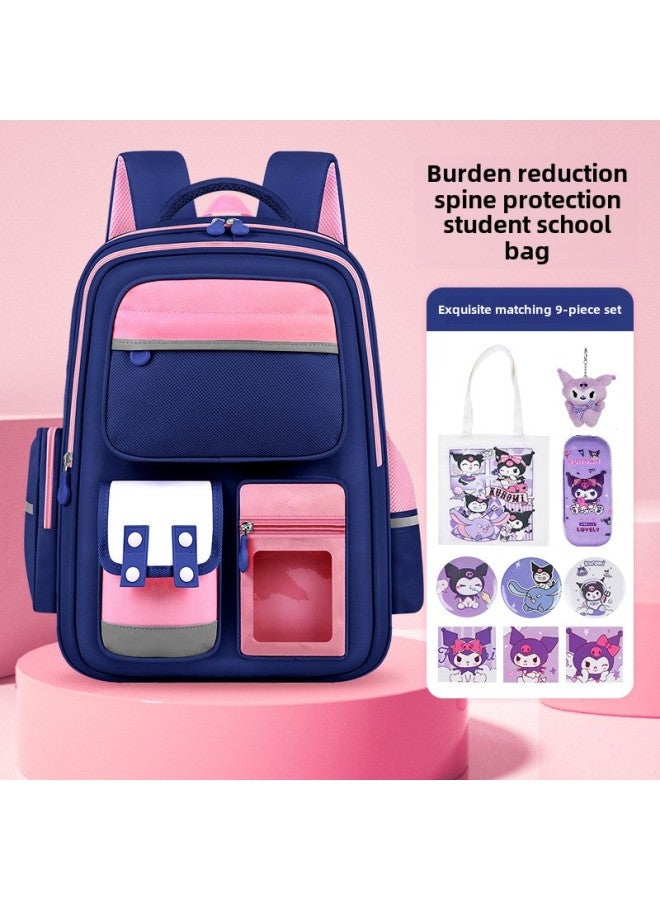 Kulomi Male And Female Primary School Schoolbag One, Two, Three To Six Grades Children's Ridge Protection Backpack Wholesale-Color:Royal Pink-Size:Small Size 3 Cards + Doll (doll) + Pencil Case + Ha  - Image 1