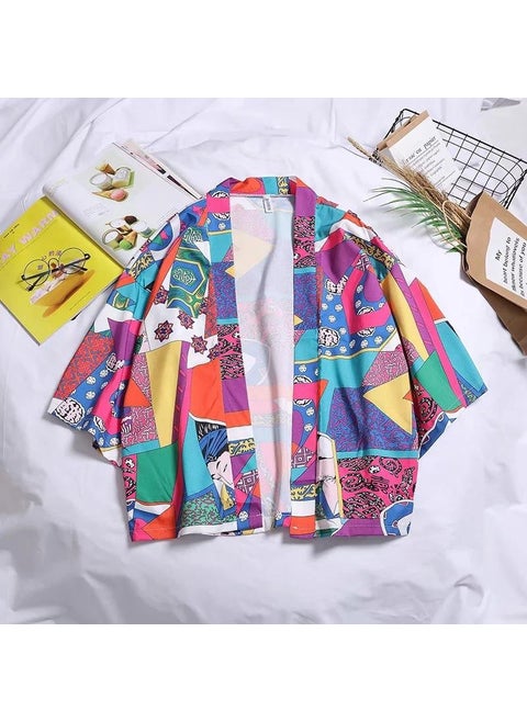 Summer Retro Crane Kimono Cardigan Ge Ji stitching
