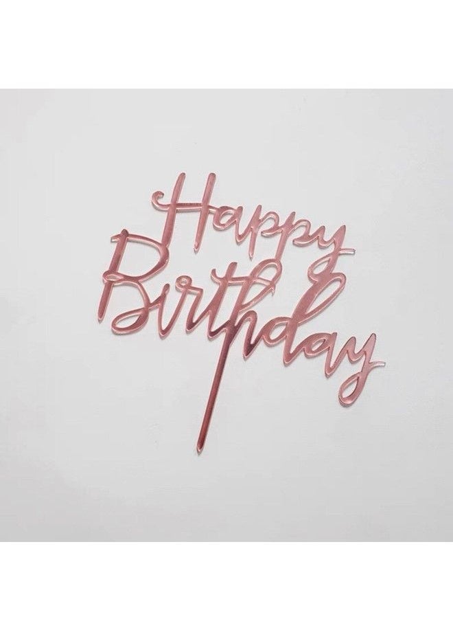 We Happy Pack of 3 Happy Birthday Cake Topper Mirrored Acrylic Cupcake Topper Perfect for Decorations and Party Supplies Rose Gold  - Image 5