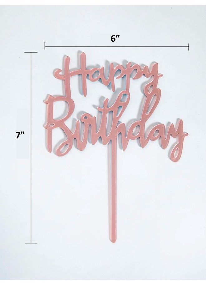 We Happy Pack of 3 Happy Birthday Cake Topper Mirrored Acrylic Cupcake Topper Perfect for Decorations and Party Supplies Rose Gold  - Image 3