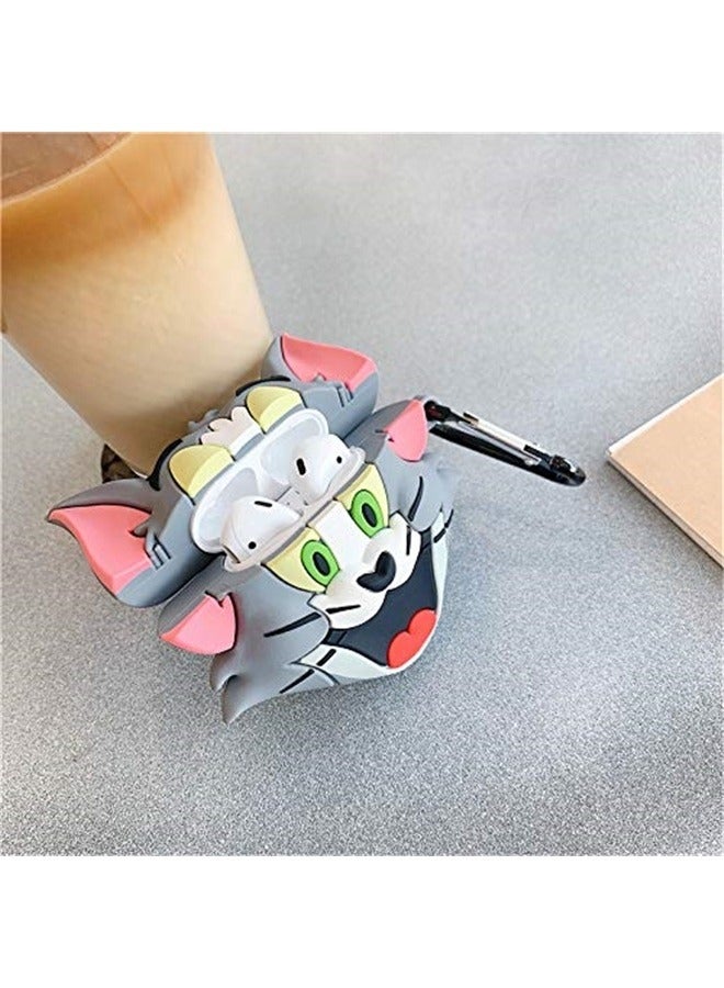 Soft Silicone Cute AirPod Case Cover for Apple with Keychain Tom Grey Color Anime 3D Cartoon Adorable Lovely Funny Kids Teens - Image 2