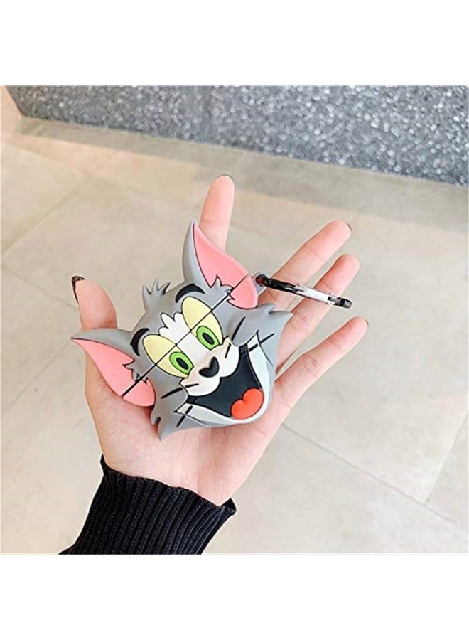 Soft Silicone Cute AirPod Case Cover for Apple with Keychain Tom Grey Color Anime 3D Cartoon Adorable Lovely Funny Kids Teens - Image 3