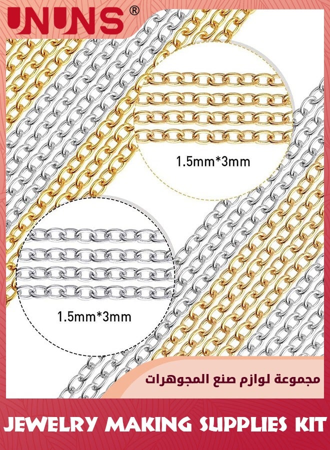 UNUNS Jewelry Making Supplies Kit,Steel Link Chains,1000 Pcs Jump Rings,40 Pcs Lobster Clasps,Curved Tweezers And Brass Jump Ring Opener,For Diy Earrings Bracelet Necklaceand Beading Wires,Gold Silver - Image 4