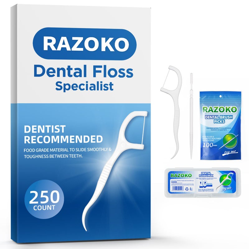 Dental Floss Picks Toothpicks 250pcs with Portable Cases and 100pcs BrushPicks Interdental Toothpicks