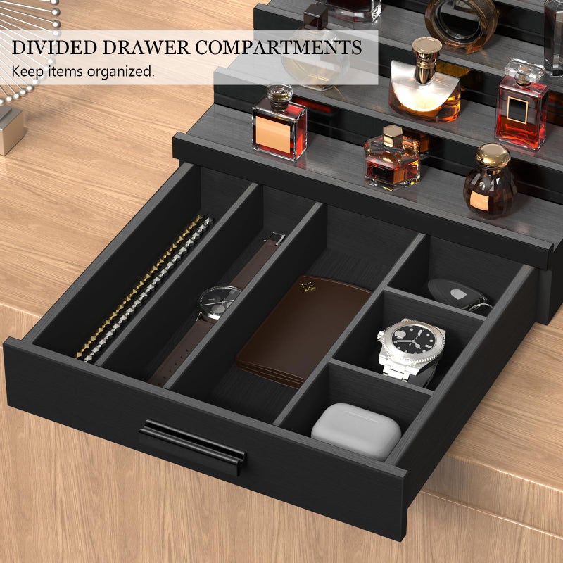 Zaldia Wooden Cologne Organizer for Men 4 Tier of Perfume Display Holder of Drawer & 2 Hidden Compartments Larger Storage Space Mens Perfume Organizer Shelf Stand,Gift for Man (4T-Black) - Image 2