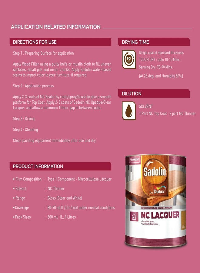 ديولكس ملمع خشب دولوكس سادولين إن سي، طلاء شفاف | طلاء خشب قابل للدهن بالفرشاة لجميع أنواع الخشب | لمعان غني وسريع الجفاف، 4 لترات - Image 4