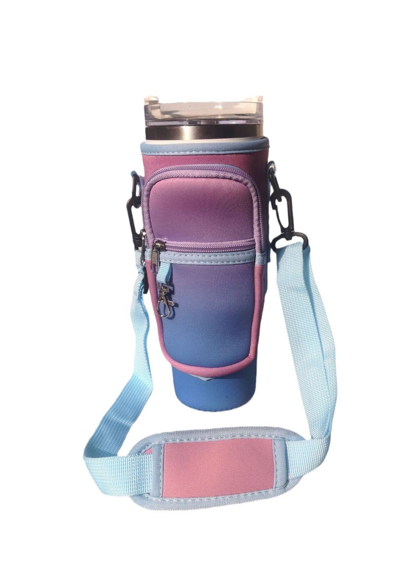 EVEREEN Water Bottle Carrier Bag for Stanley 40oz Tumbler, Water Bottle Holder with Pouch, Adjustable Strap and Sleeves for Accessories,Stanley Cup Accessorie  - Image 1