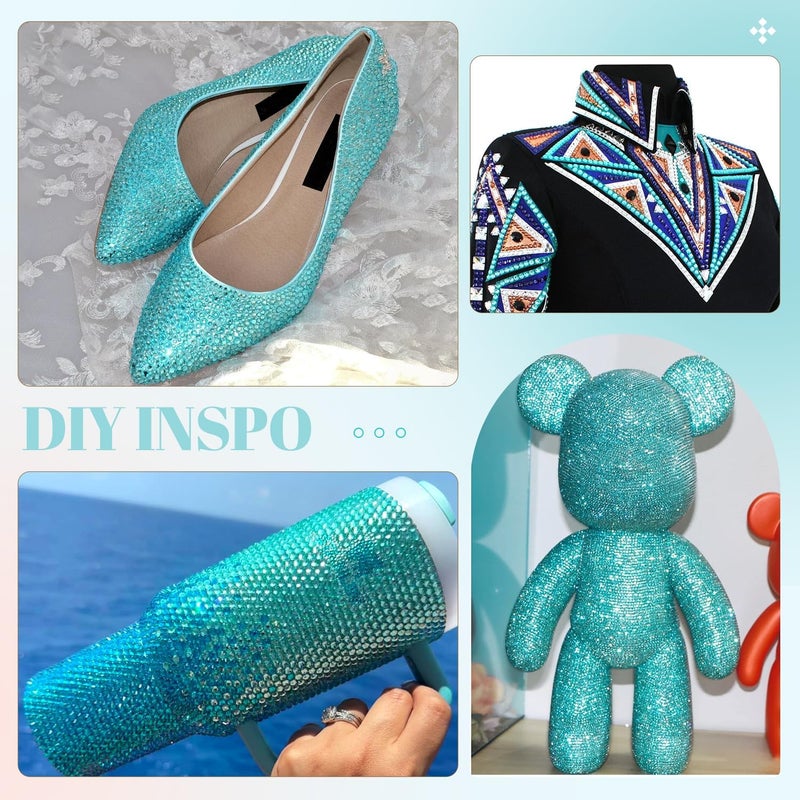 TINKRSTUFF 12100 قطعة من أحجار الراين الراتنجية للحرف اليدوية مع 3 قطع 10 مل غراء مجوهرات B7000، صندوقان من الكريستال ذو الظهر المسطح (أكوا مارين) لتزيين الحرف اليدوية DIY وفن الأظافر، أحجار كريمة غير قابلة للتثبيت الحراري للملابس والأحذية - Image 5