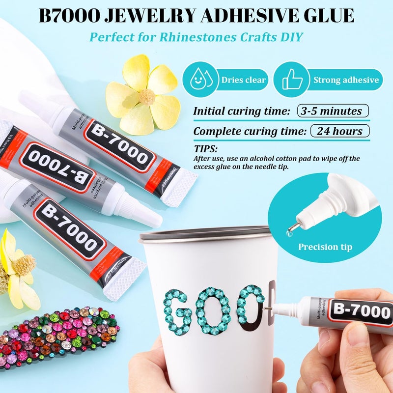 TINKRSTUFF 12100 قطعة من أحجار الراين الراتنجية للحرف اليدوية مع 3 قطع 10 مل غراء مجوهرات B7000، صندوقان من الكريستال ذو الظهر المسطح (أكوا مارين) لتزيين الحرف اليدوية DIY وفن الأظافر، أحجار كريمة غير قابلة للتثبيت الحراري للملابس والأحذية - Image 4