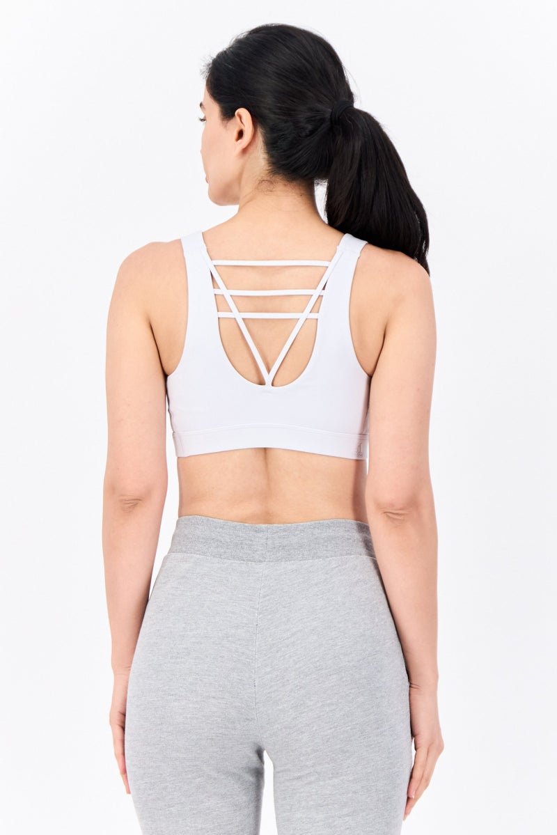 Women Brand Logo Padded Training Sport Bra, White