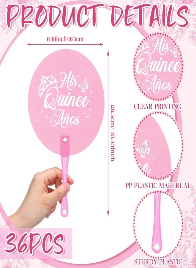Seenelling 36 Pcs Quinceanera Party Favors for Guest Hand Fan Recuerdos para 15 Anos Quinceanera Decoration Pink Plastic Handheld Fan Gift Thank You for Celebrating with Us 15th Birthday - Image 2