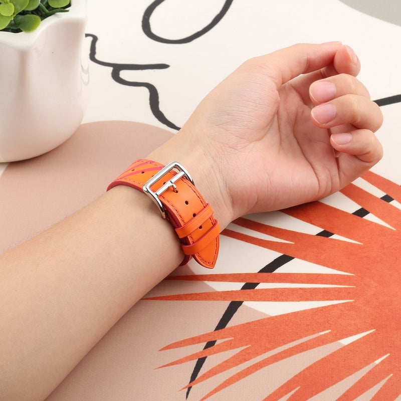 Strip Texture Leather Watch Band For Apple Watch Ultra 49mm&Watch Ultra 2 49mm / Series 9&8&7 45mm / SE 3&SE 2&6&SE&5&4 44mm / 3&2&1 42mm(Apricot Red)
