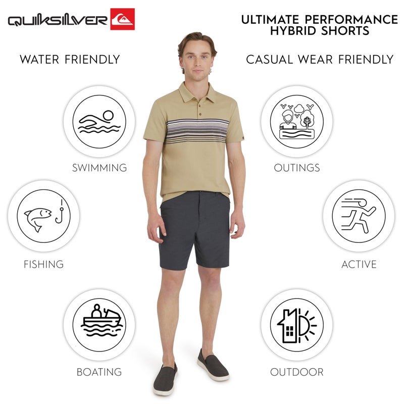 Quiksilver Men's Regular Fit Fixed Waist Water Friendly Active Hybrid Shorts, Striped Design - Steel, 34 - Image 2