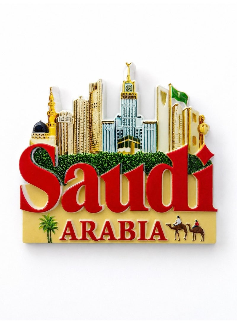 ARAB SOUVENIRS Saudi Arabia Skyline Ceramic Fridge Magnet – Makkah Clock Tower Inspired 3D Design, Camel & Palm Art, Premium Souvenir Gift from KSA, Travel Keepsake Decorative Refrigerator Magnet - Image 1