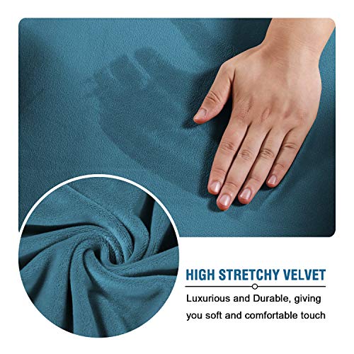H.VERSAILTEX Real Velvet Plush 3 Piece Stretch Sofa Covers Couch Covers for 2 Cushion Couch Loveseat Covers Width Up to 72 Inch Thick Soft Stay in Place (Medium Sofa, Peacock Blue) - Image 5