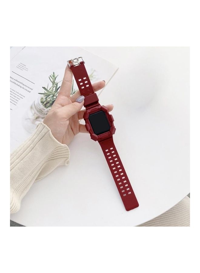 NIBEMINENT Solid Colour Integrated TPU Replacement Strap Watchband For Apple Watch Series 1/2/3/4/5/6/7/SE 42-44-45mm Red - Image 2