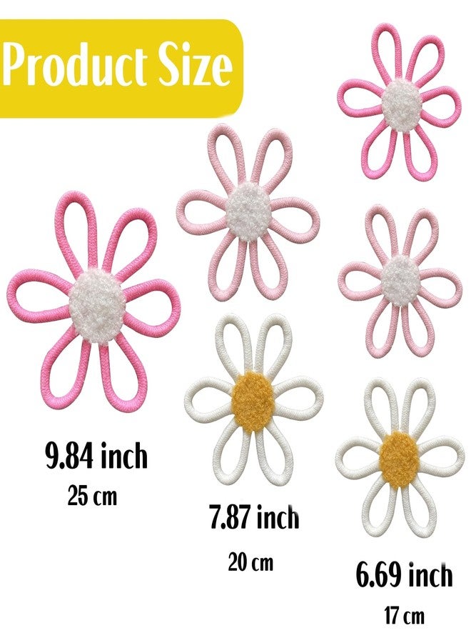 KUNHEHO Boho Wall Decor Set of 6 Daisy Flower With Butterflies Wall Decor Nursery Wall Decors Bohemian Macrame Wall Hanging Decor for Nursery Home Bedroom (3 colors) - Image 2