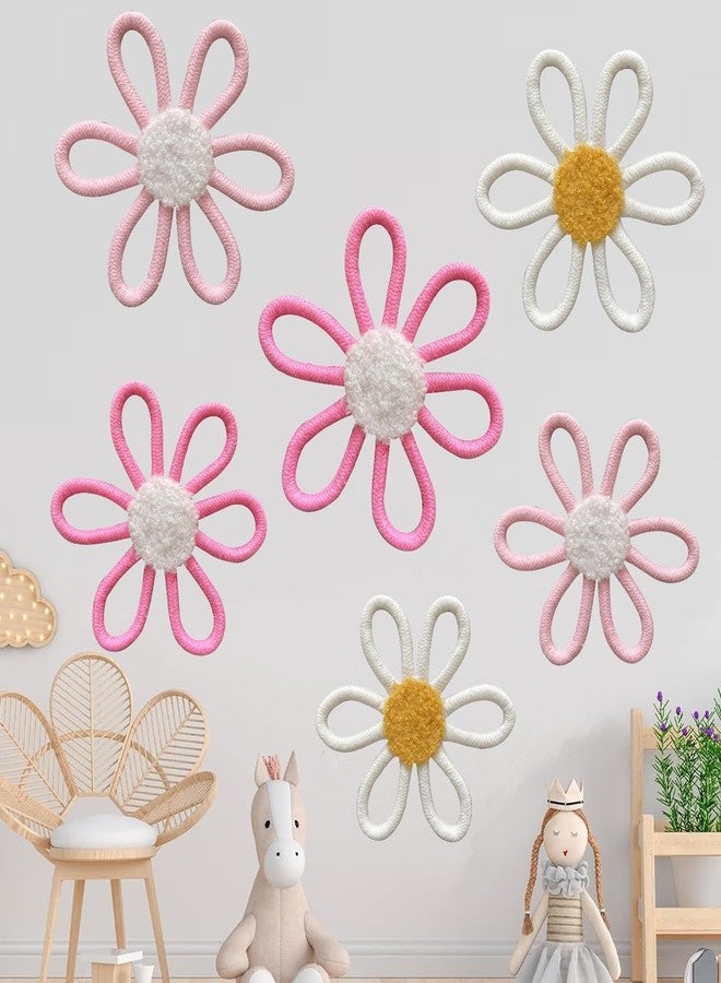 KUNHEHO Boho Wall Decor Set of 6 Daisy Flower With Butterflies Wall Decor Nursery Wall Decors Bohemian Macrame Wall Hanging Decor for Nursery Home Bedroom (3 colors) - Image 4