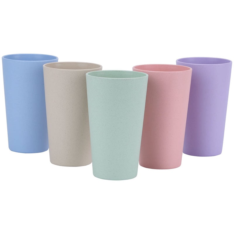 LuckyZone Wheat Straw Unbreakable Cup  20 oz Reusable Water Drinking Glasses Sets of 5  Lightweight Tumbler for Kitchen Outdoor  Dishwasher Safe BPA Free and Eco friendly 20 oz 5 Color_A
