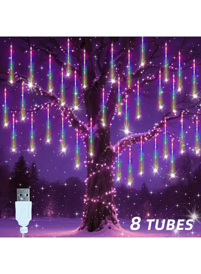 8 أنابيب 192 مصباح LED أضواء عيد الميلاد نيزك ستارة جليدية للأوتار لإضاءة المنزل - Image 1