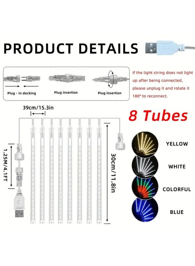 8 أنابيب 192 مصباح LED أضواء عيد الميلاد نيزك ستارة جليدية للأوتار لإضاءة المنزل - Image 4