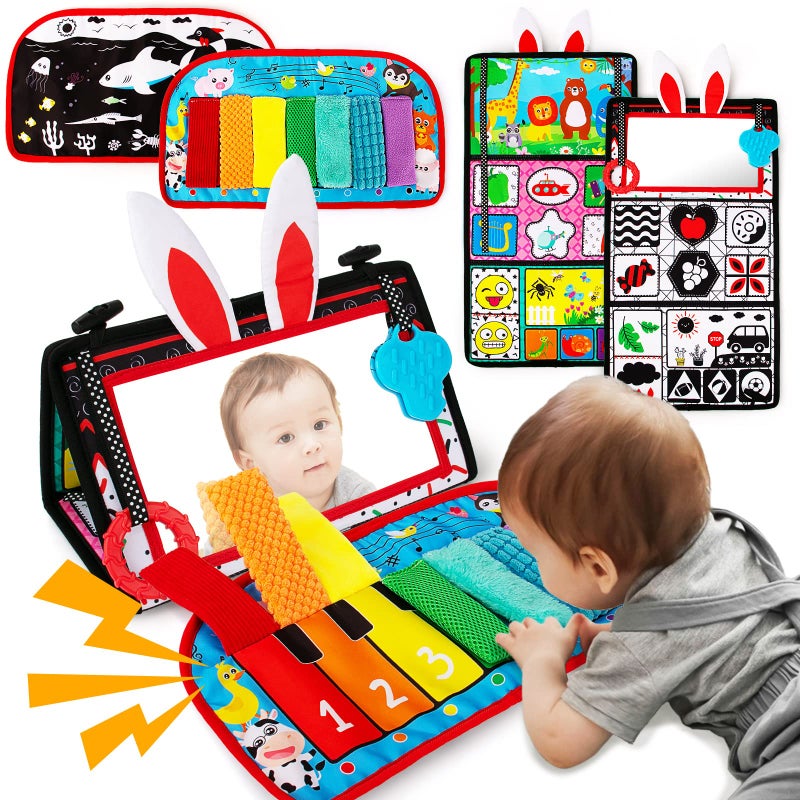 Inbeby Tummy Time/Baby Mirror Toys  Black And White High Contrast Tabletop Mount Baby Newborn Toys 0 3 6 Months Brain Development  Sensory Texture Piano Infant Toys 0 3 6 Months With Squeaker - Image 1